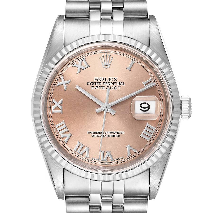 Rolex Datejust 36 Steel White Gold Salmon Dial Mens Watch 16234 Box Papers For Sale