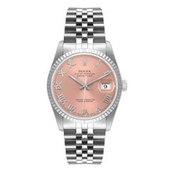 Rolex Datejust 36 Steel White Gold Salmon Dial Mens Watch 16234