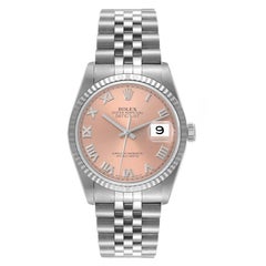 Rolex Datejust 36 Steel White Gold Salmon Dial Mens Watch 16234