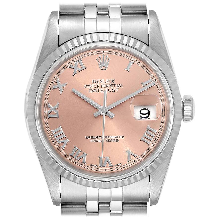 Rolex Datejust 36 Steel White Gold Salmon Dial Men's Watch 16234