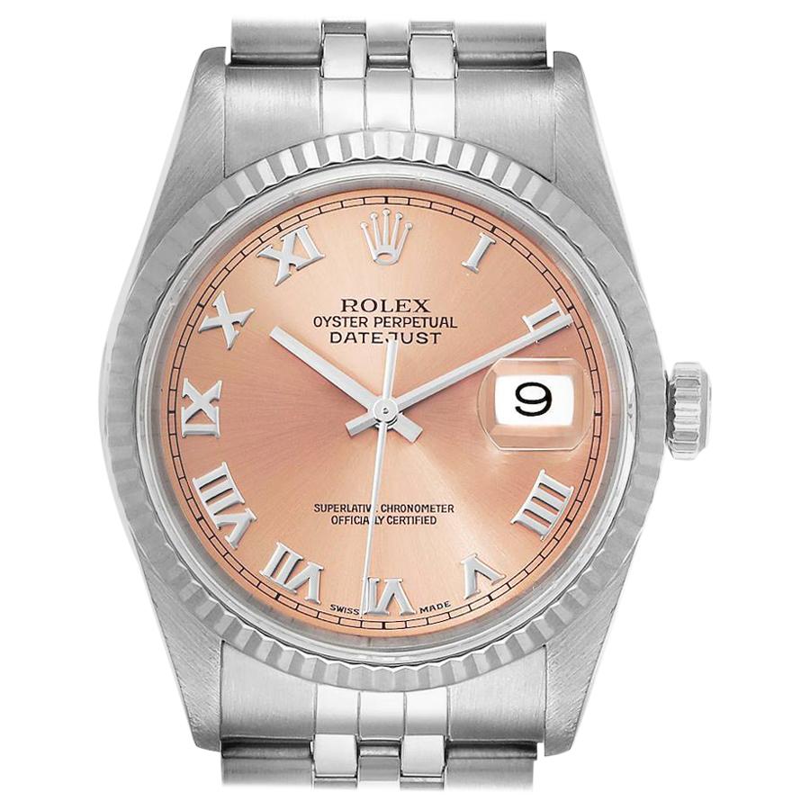 Rolex Datejust 36 Steel White Gold Salmon Dial Men's Watch 16234