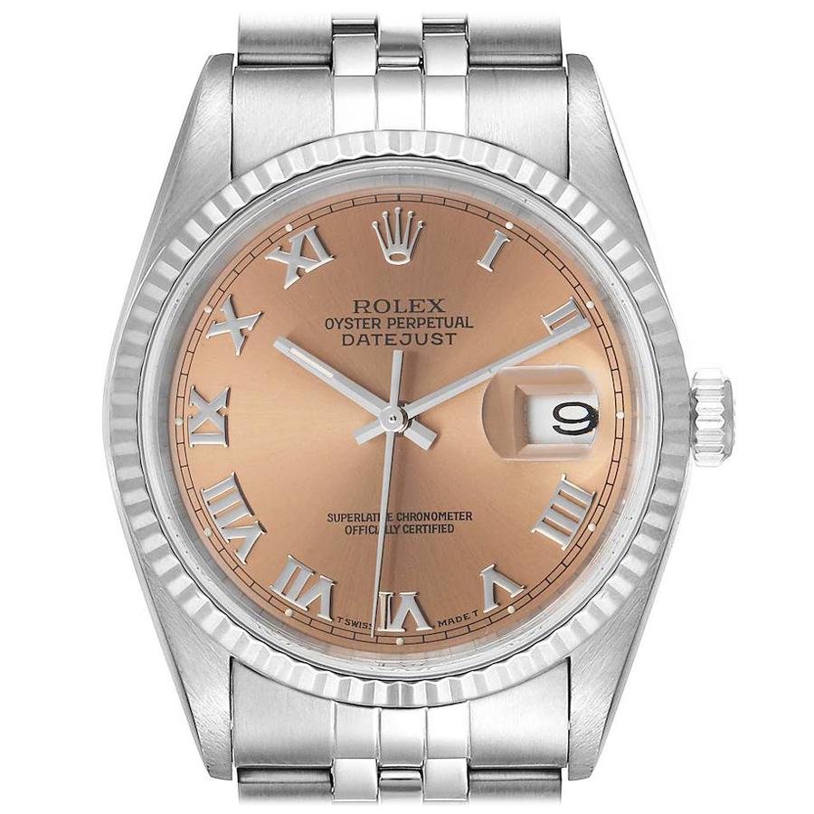 Rolex Datejust 36 Steel White Gold Salmon Dial Mens Watch 16234