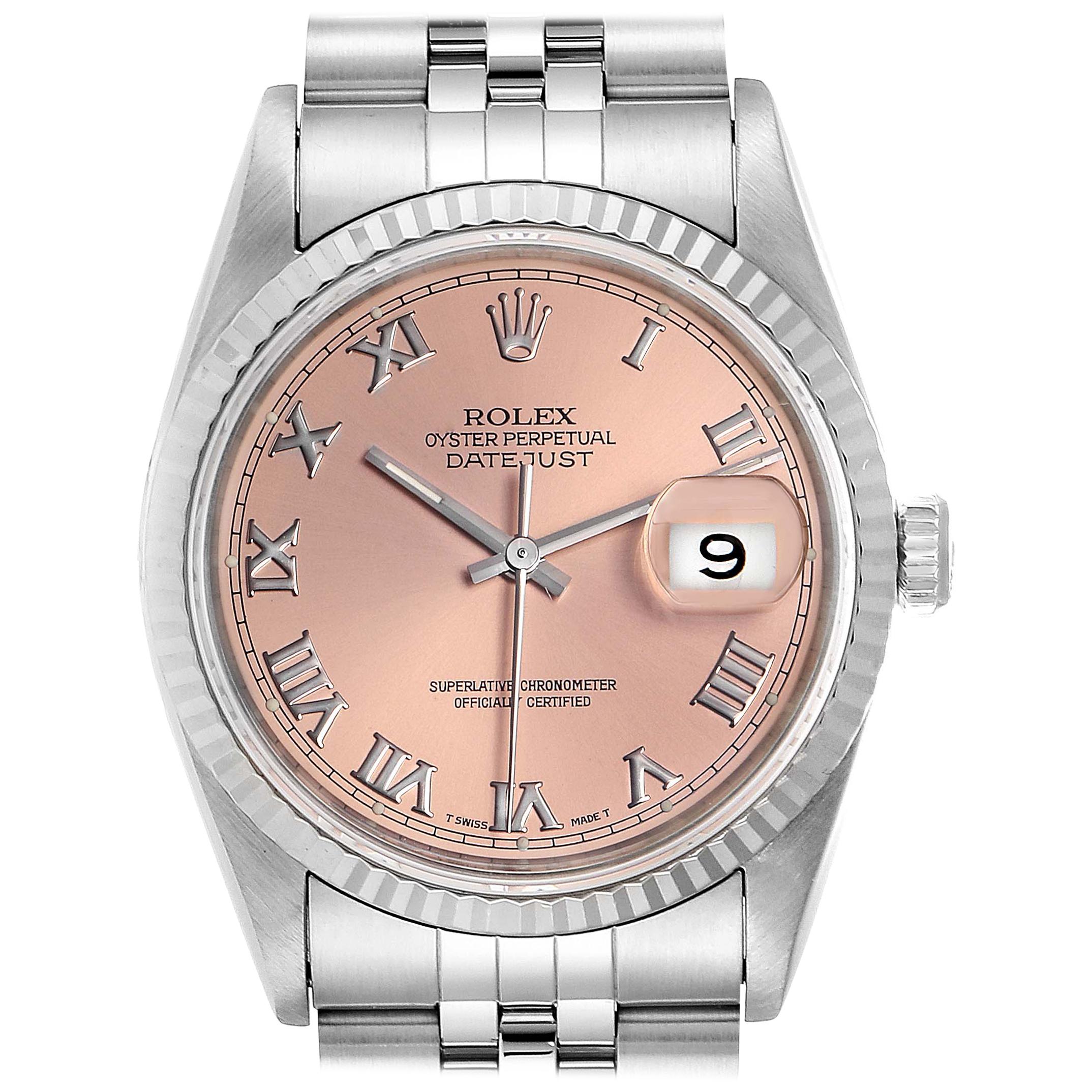 Rolex Datejust 36 Steel White Gold Salmon Dial Men's Watch 16234 For Sale  at 1stDibs | rolex datejust 36 salmon dial, rolex 16234 salmon dial