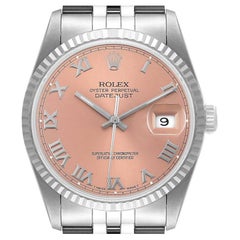 Rolex Datejust 36 Steel White Gold Salmon Dial Mens Watch 16234