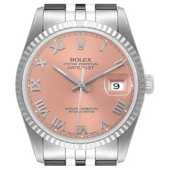 Rolex Datejust 36 Steel White Gold Salmon Dial Mens Watch 16234