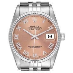 Rolex Datejust 36 Steel White Gold Salmon Dial Mens Watch 16234