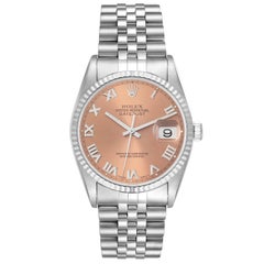Rolex Datejust 36 Steel White Gold Salmon Roman Dial Mens Watch 16234
