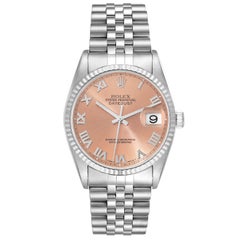 Rolex Datejust 36 Steel White Gold Salmon Roman Dial Mens Watch 16234