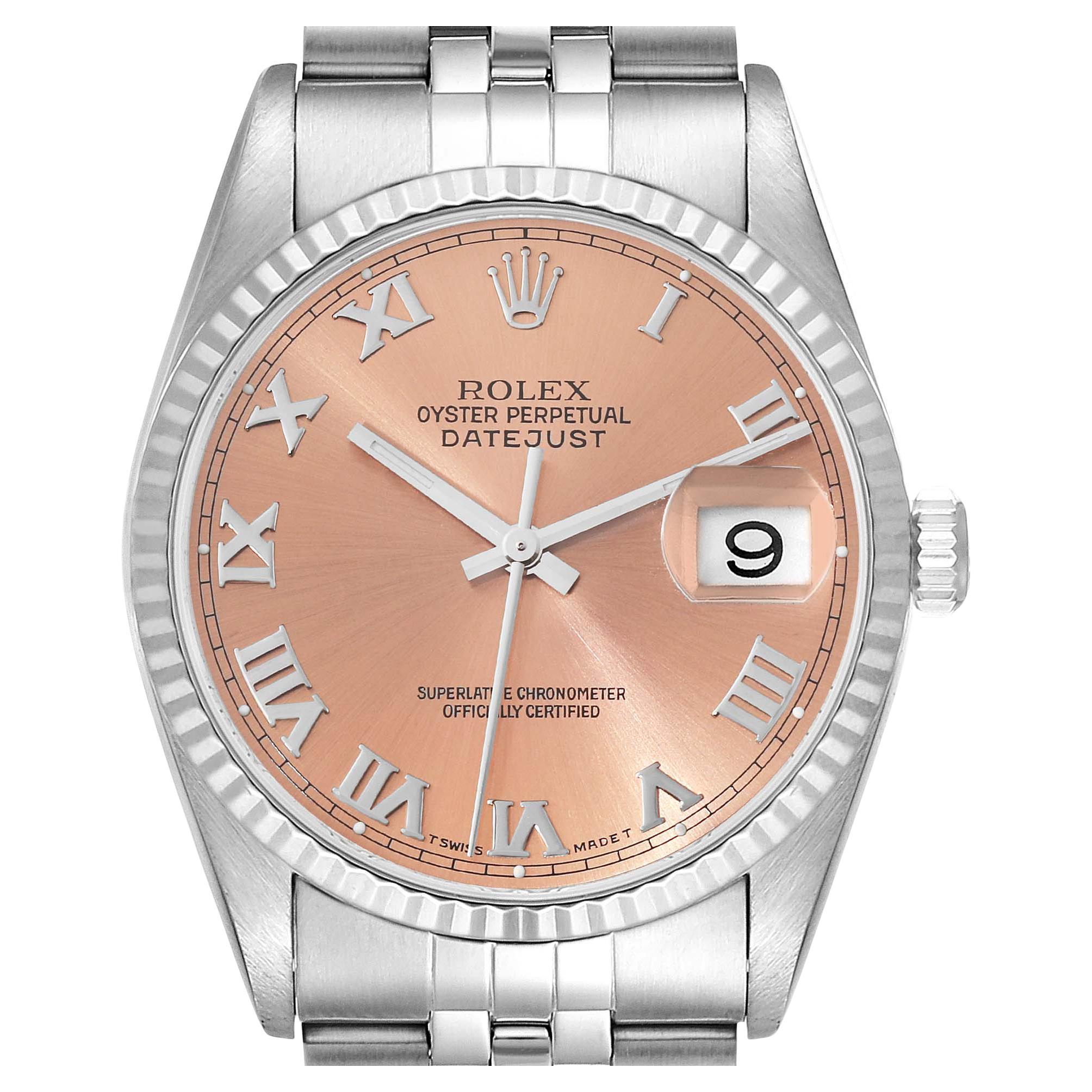 Rolex Datejust 36 Steel White Gold Salmon Roman Dial Mens Watch 16234 For Sale