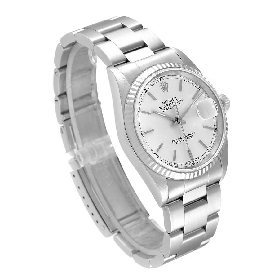 Rolex Datejust 36 Steel White Gold Silver Dial Mens Watch 16234 Box Papers In Excellent Condition In Atlanta, GA
