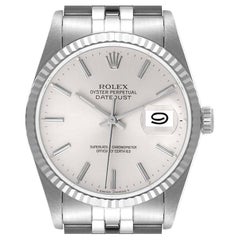 Rolex Datejust 36 Steel White Gold Silver Dial Mens Watch 16234 Box Papers