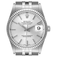 Rolex Datejust 36 Steel White Gold Silver Dial Mens Watch 16234 Box Papers