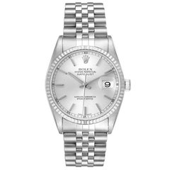 Rolex Datejust 36 Steel White Gold Silver Dial Mens Watch 16234