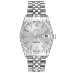 Rolex Datejust 36 Steel White Gold Silver Dial Mens Watch 16234