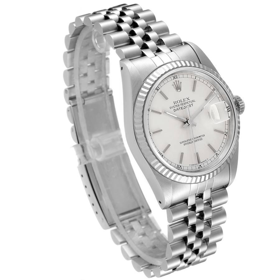Rolex Datejust 36 Steel White Gold Silver Dial Mens Watch 16234 In Good Condition In Atlanta, GA
