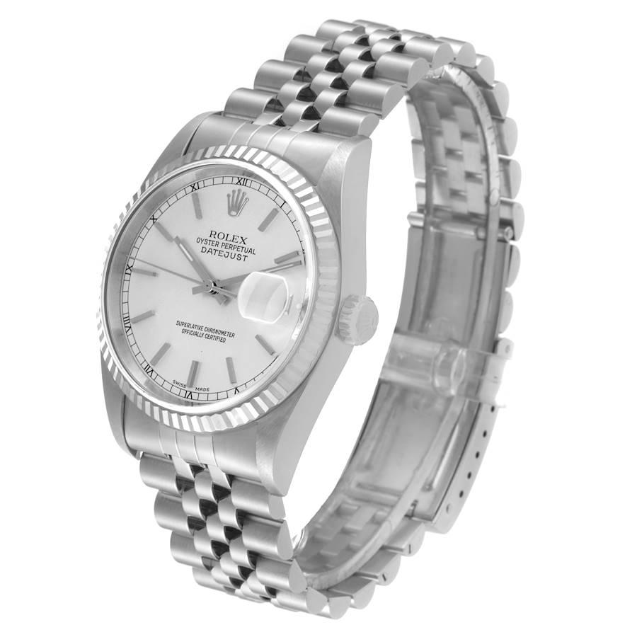 Rolex Datejust 36 Steel White Gold Silver Dial Mens Watch 16234 In Excellent Condition In Atlanta, GA