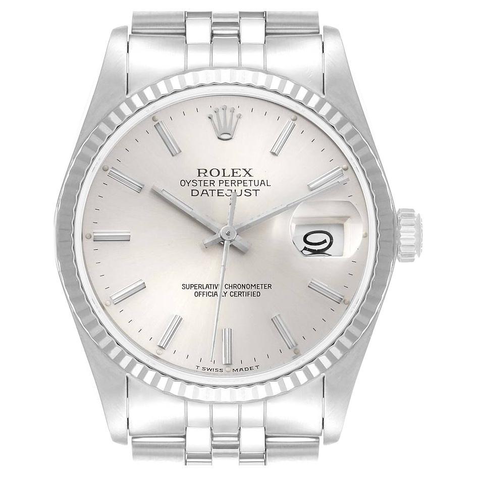 Rolex Datejust 36 Steel White Gold Silver Dial Mens Watch 16234