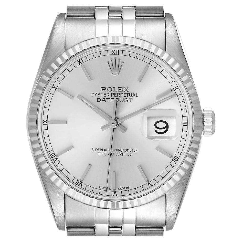 Rolex Datejust Steel White Gold Silver Dial Vintage Men's Watch 16014 ...