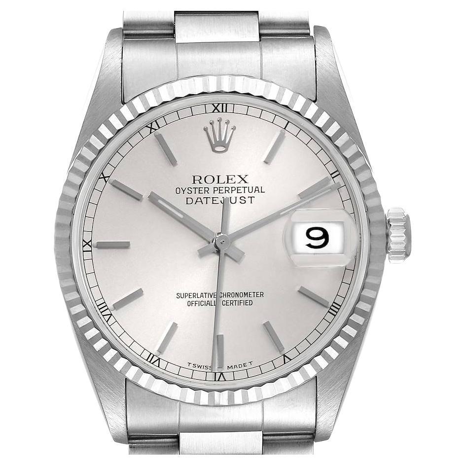 Rolex Datejust 36 Steel White Gold Silver Dial Mens Watch 16234