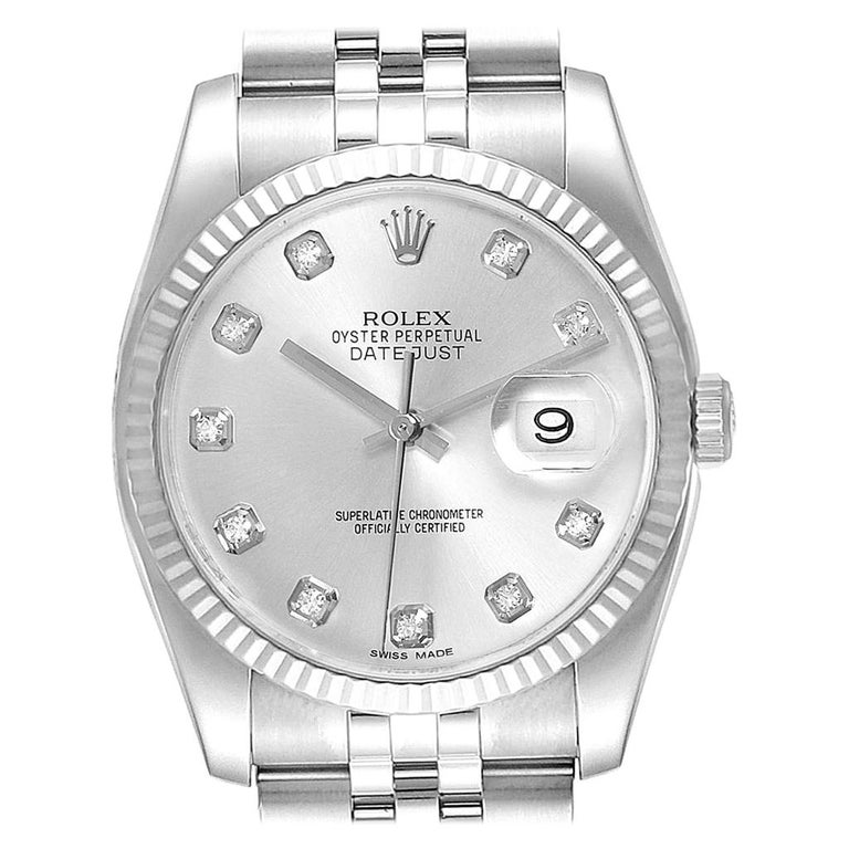 Rolex Datejust 36 Steel White Gold Silver Diamond Dial Men's Watch ...