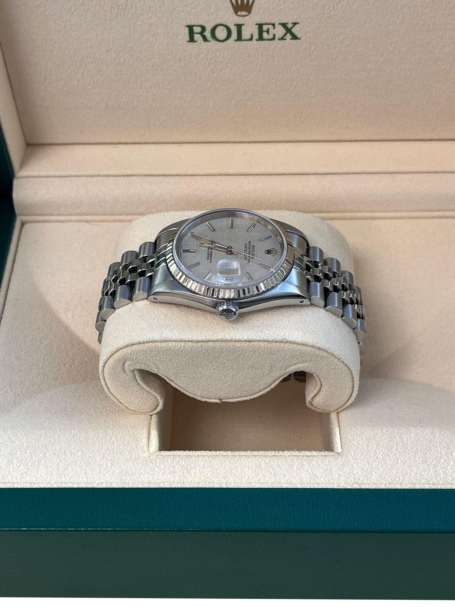 Rolex Datejust 36 Steel White Gold Silver Linen Dial Jubilee Mens Watch 16234 For Sale 5