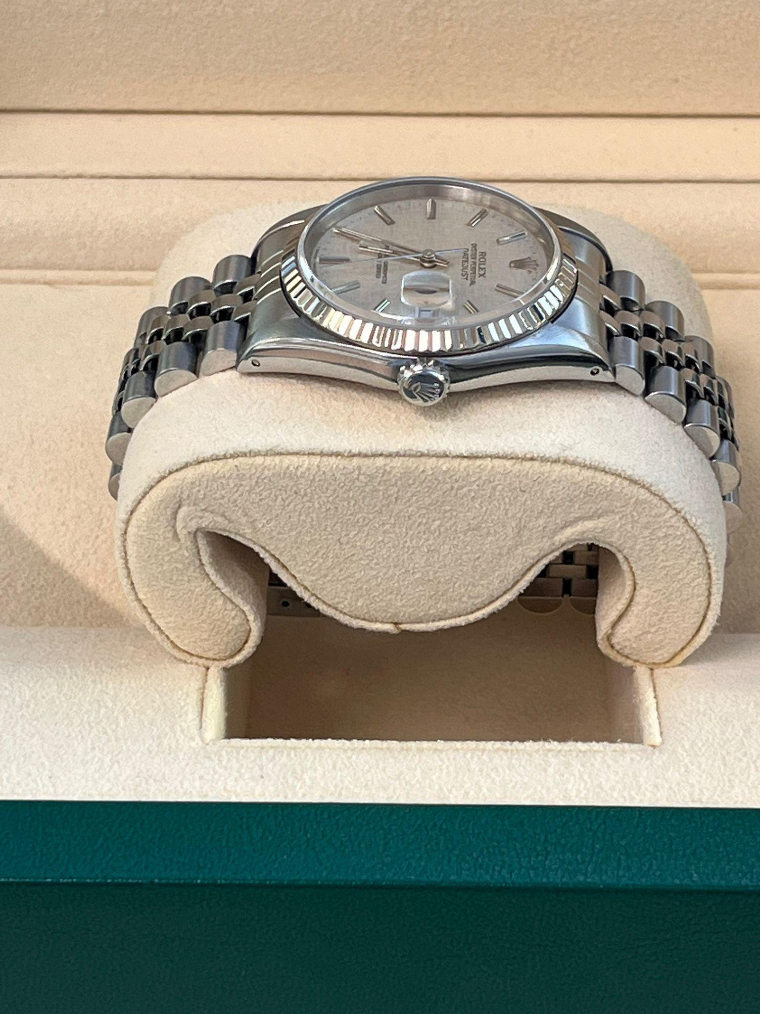 Rolex Datejust 36 Steel White Gold Silver Linen Dial Jubilee Mens Watch 16234 For Sale 7