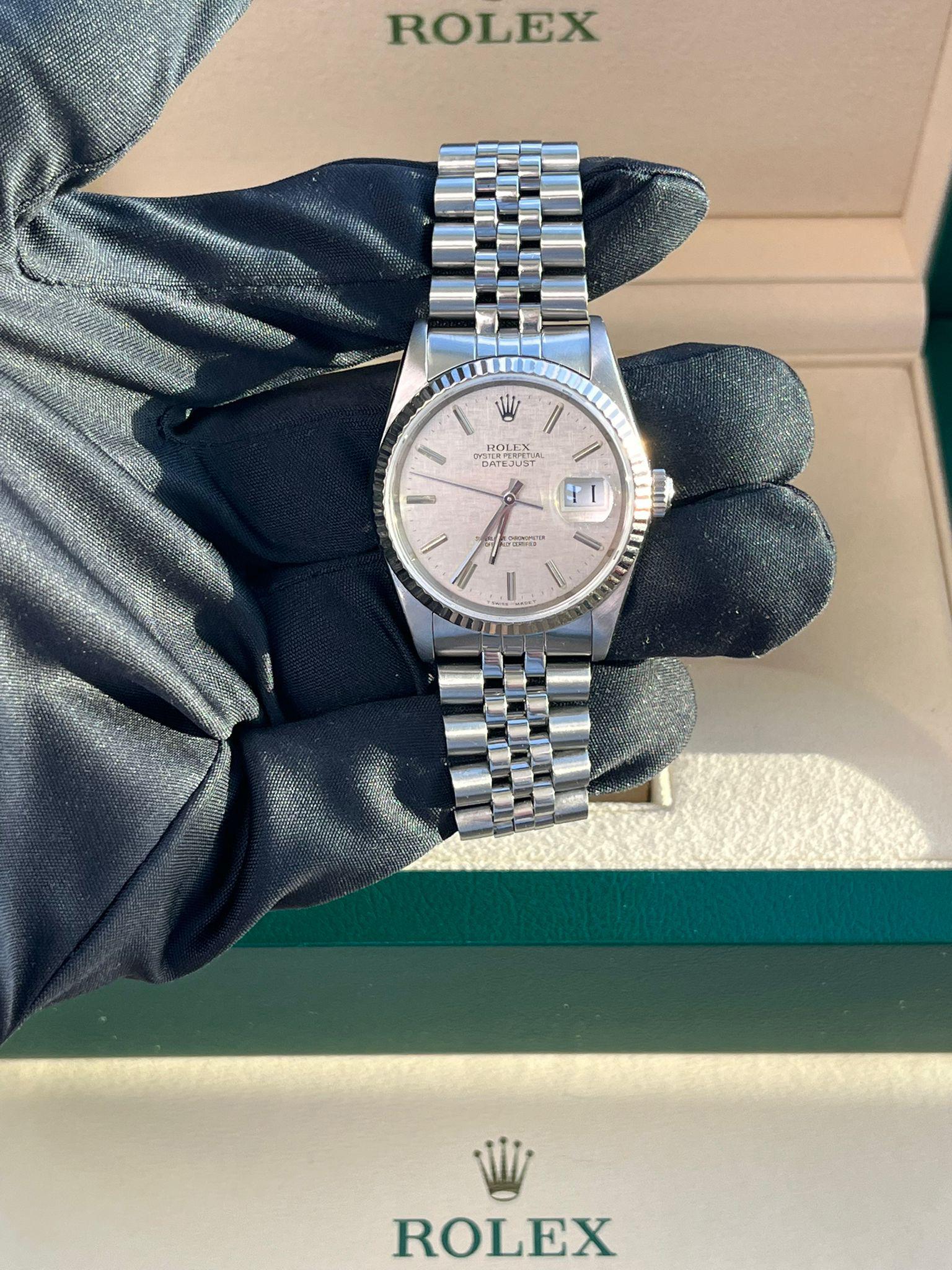 Rolex Datejust 36 Steel White Gold Silver Linen Dial Jubilee Mens Watch 16234 For Sale 15