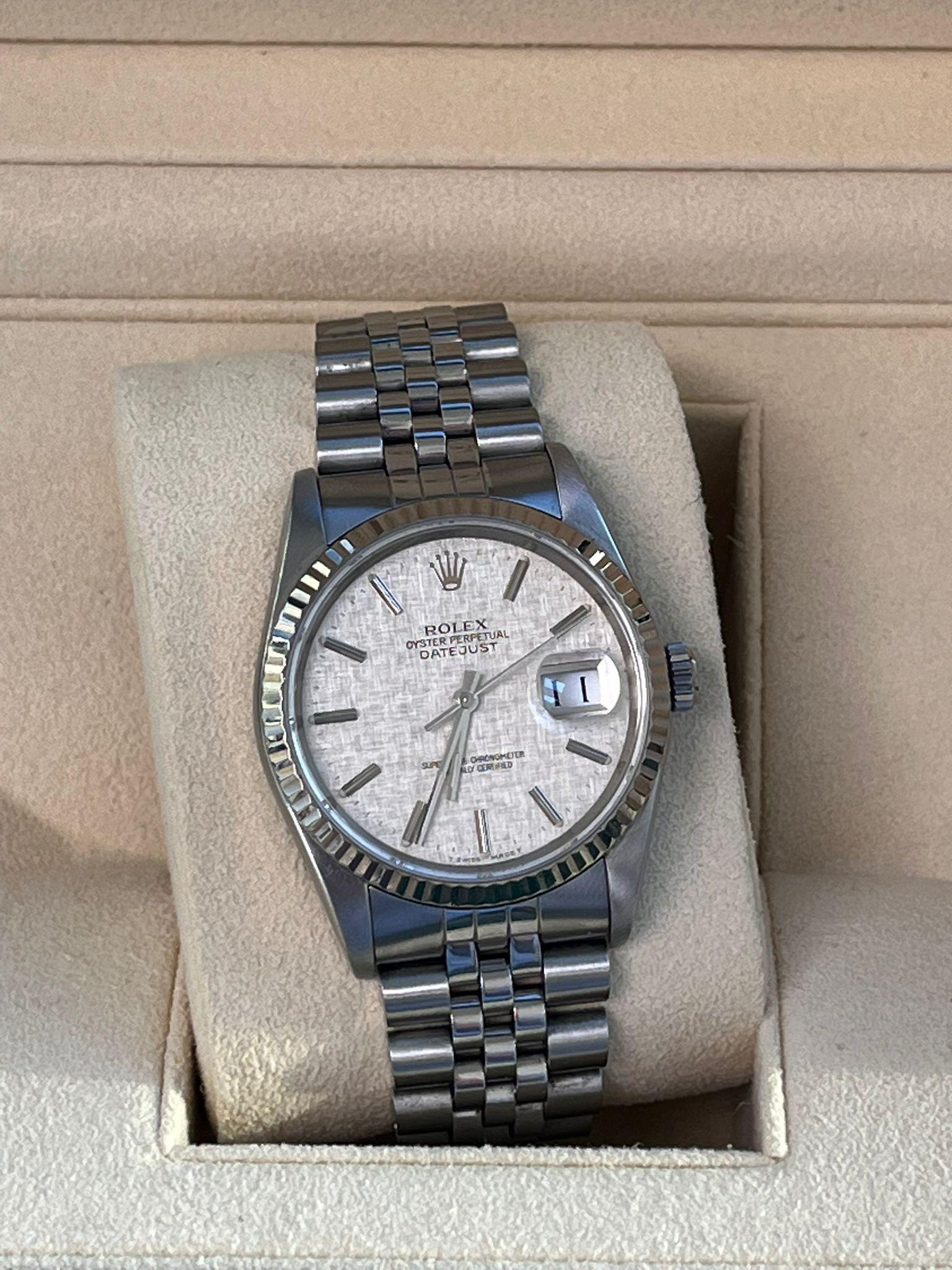 Men's Rolex Datejust 36 Steel White Gold Silver Linen Dial Jubilee Mens Watch 16234 For Sale