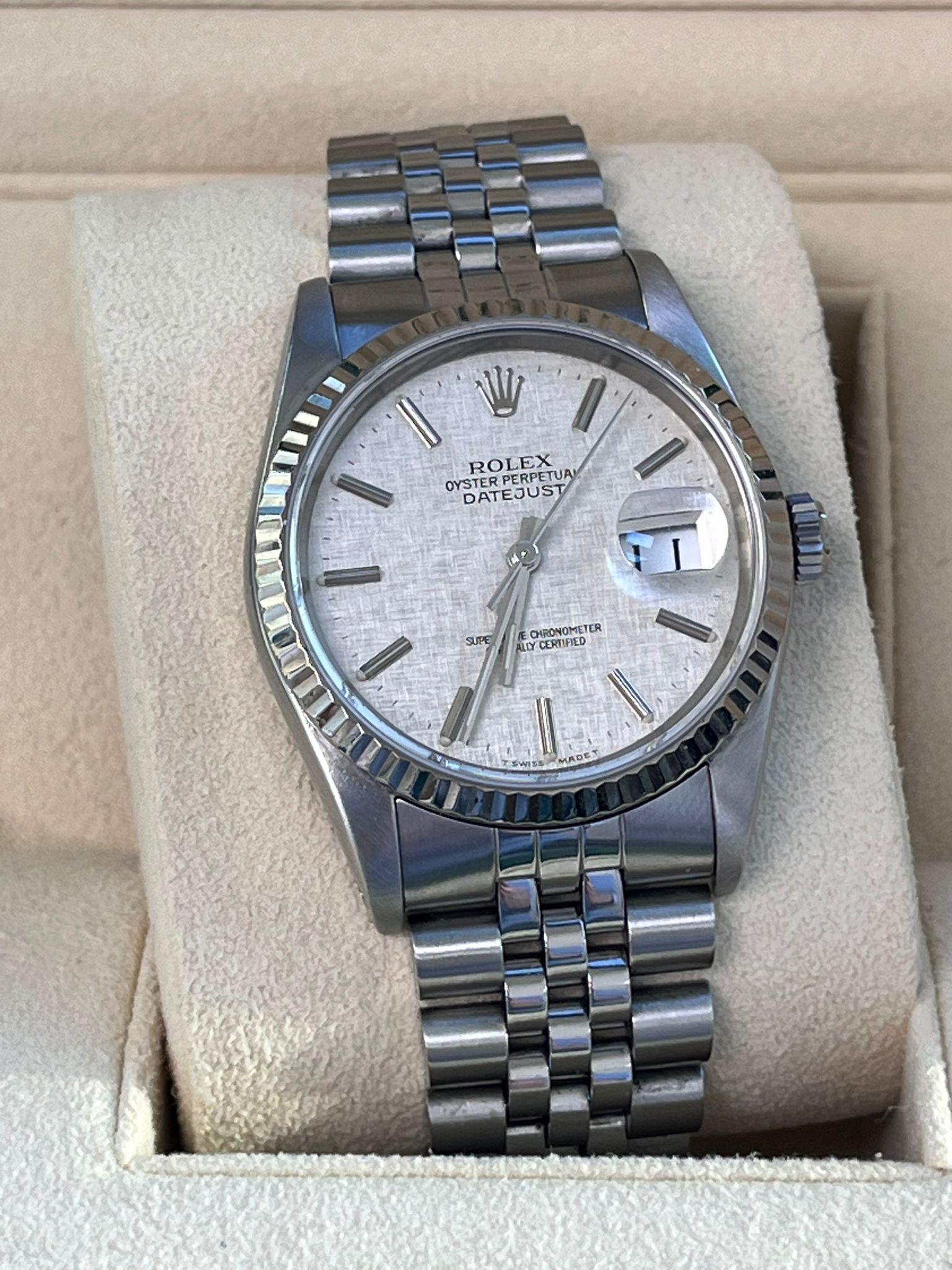 Rolex Datejust 36 Steel White Gold Silver Linen Dial Jubilee Mens Watch 16234 For Sale 1