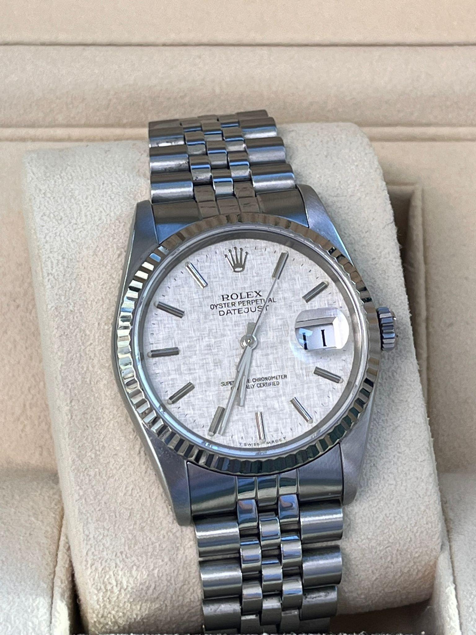 Rolex Datejust 36 Steel White Gold Silver Linen Dial Jubilee Mens Watch 16234 For Sale 3