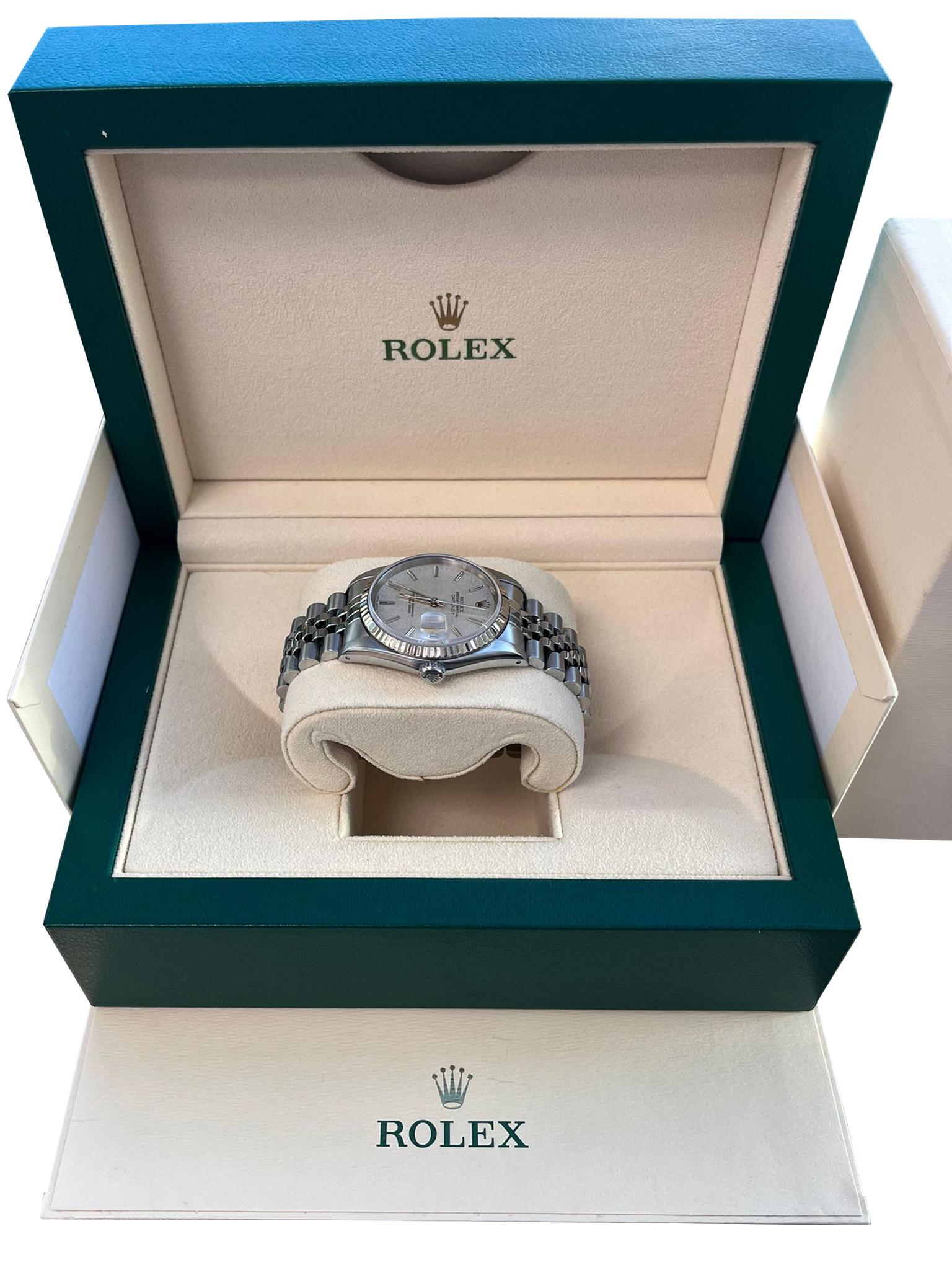 Rolex Datejust 36 Steel White Gold Silver Linen Dial Jubilee Mens Watch 16234 For Sale 4