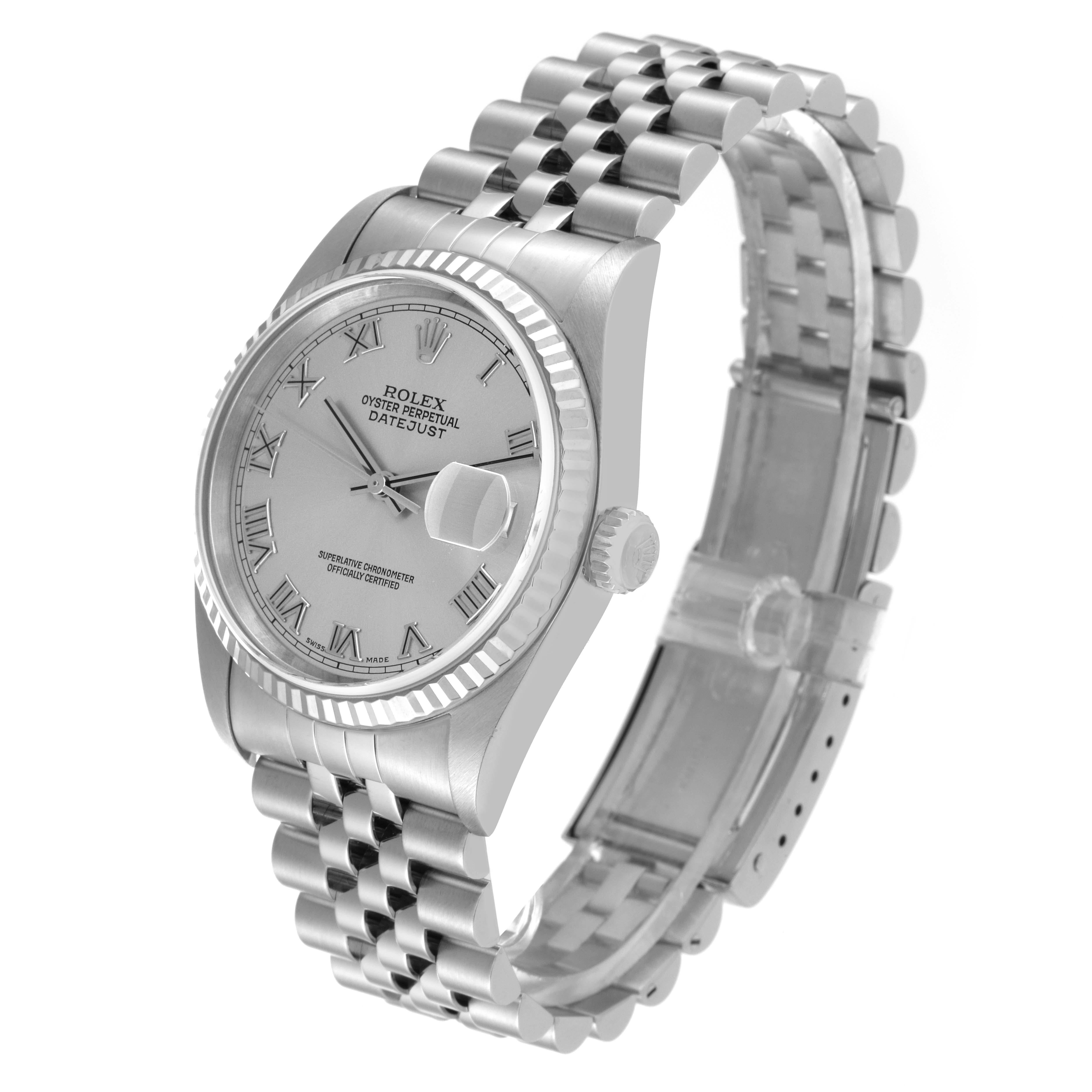 Men's Rolex Datejust 36 Steel White Gold Silver Roman Dial Mens Watch 16234 Box Papers