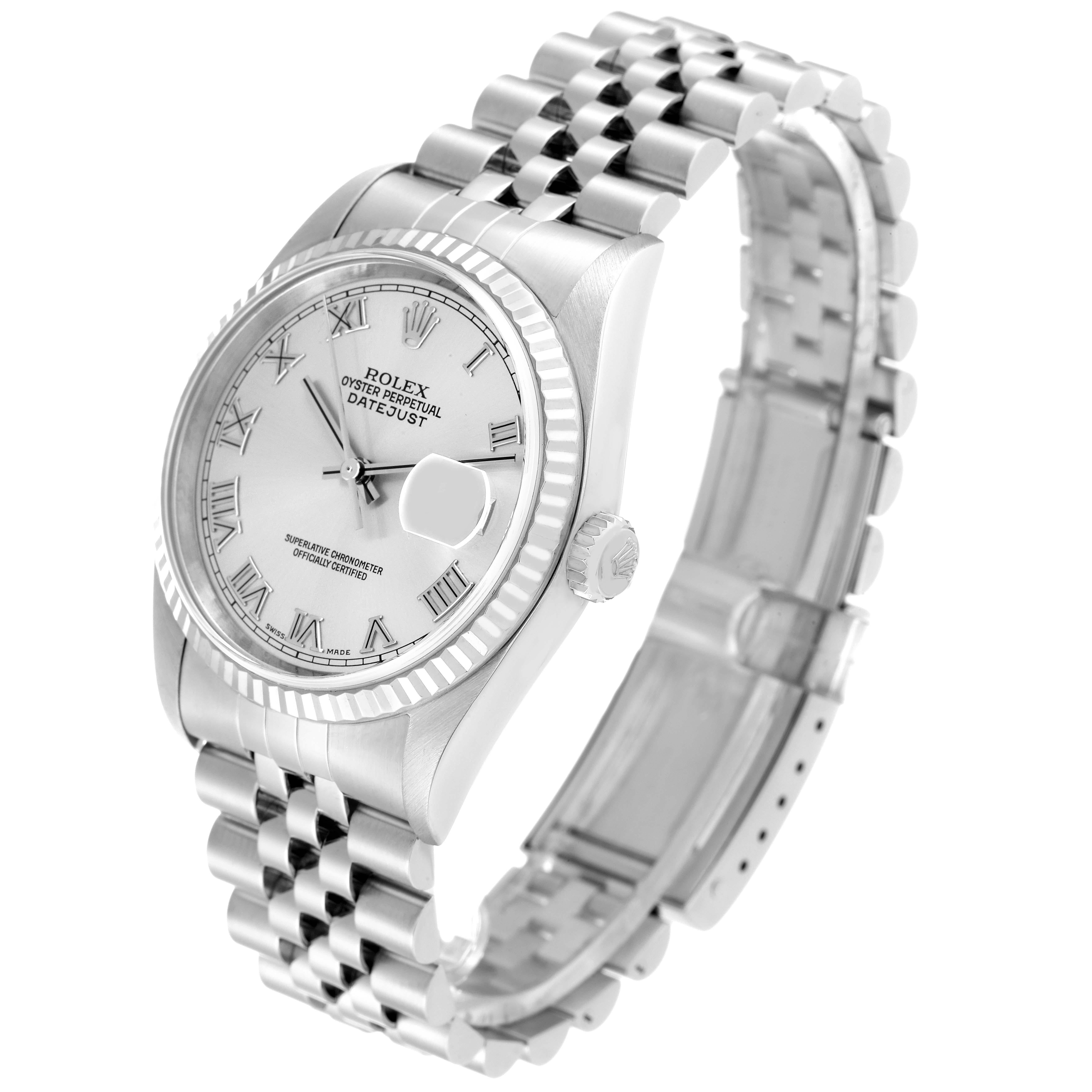 Men's Rolex Datejust 36 Steel White Gold Silver Roman Dial Mens Watch 16234 Box Papers