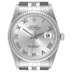 Rolex Datejust 36 Steel White Gold Silver Roman Dial Mens Watch 16234 Box Papers