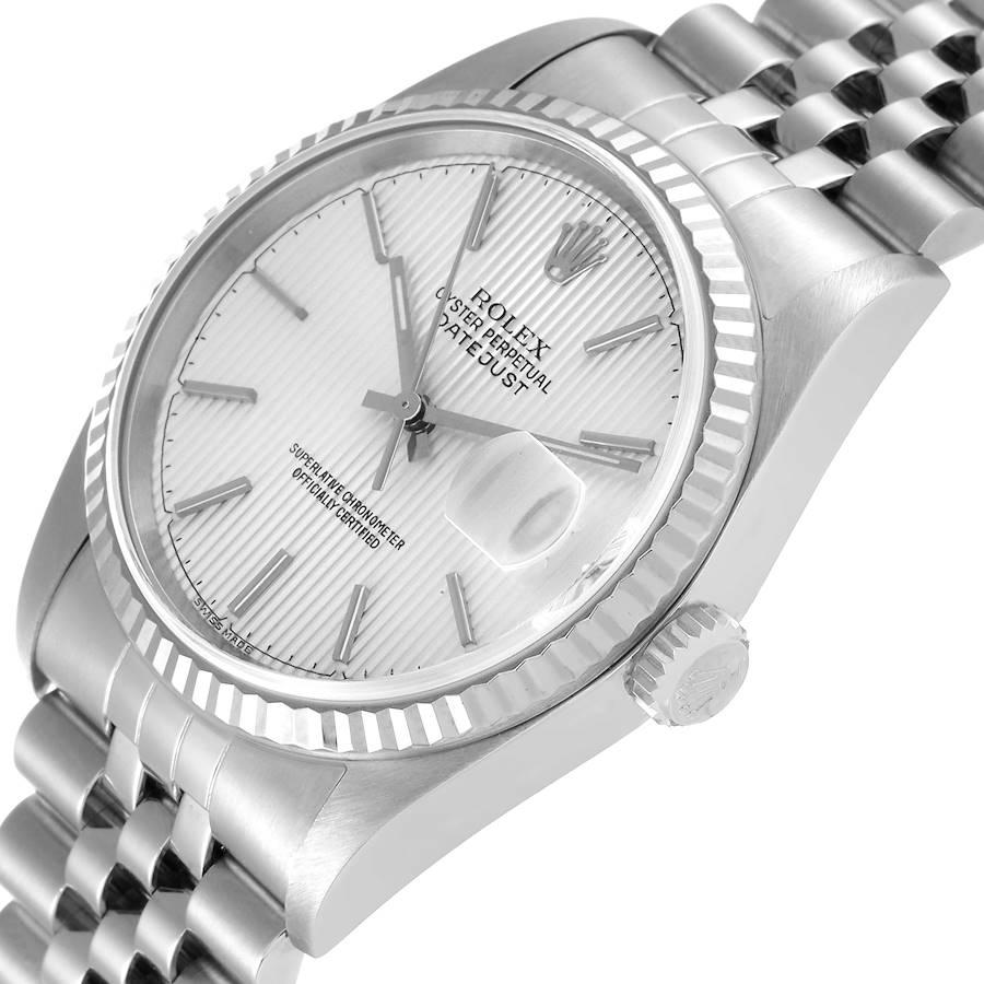 Rolex Datejust Steel White Gold Silver Tapestry Dial Mens Watch 16234 Excellent état à Atlanta, GA