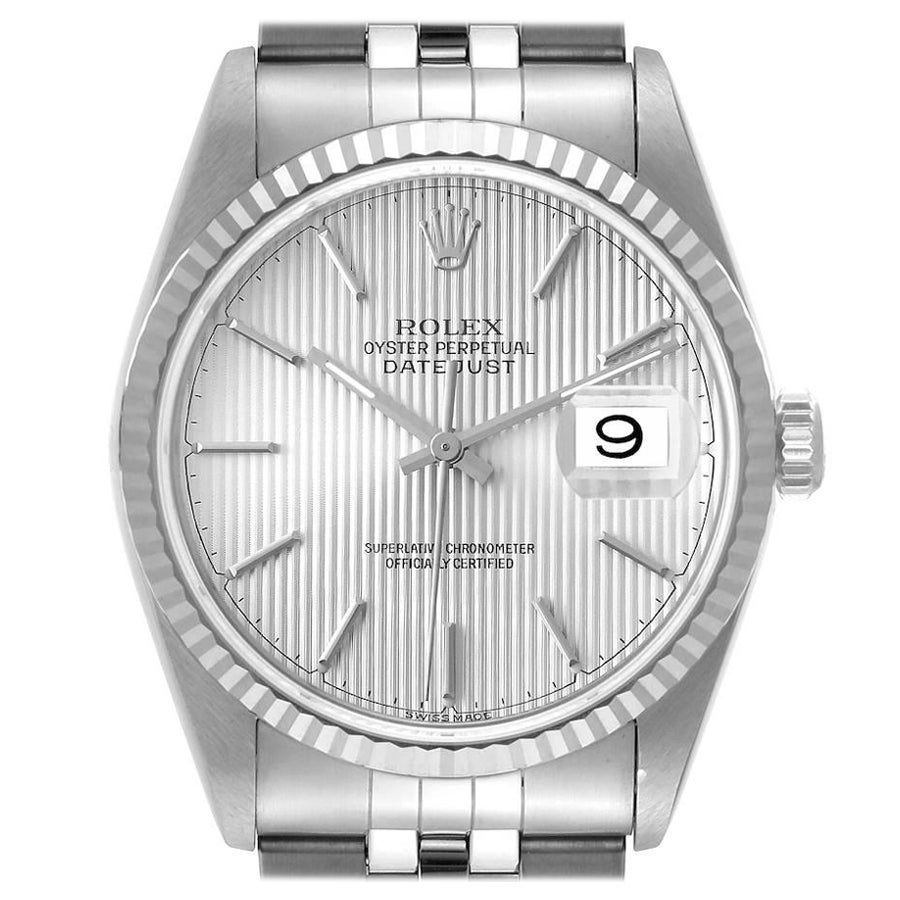 Rolex Datejust 36 Stahl-Weißgold-Silber-Wandteppich-Zifferblatt-Herrenuhr 16234 im Angebot