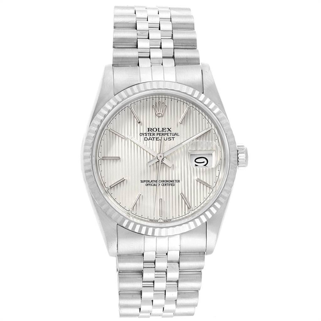 Rolex Datejust 36 Steel White Gold Tapestry Dial Men's Watch 16234 In Good Condition In Atlanta, GA