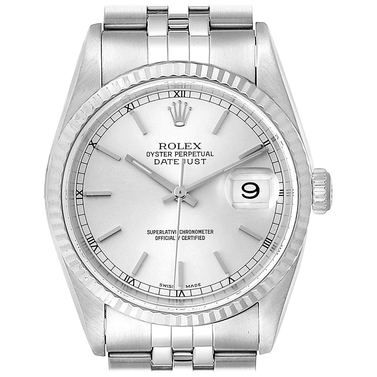 Rolex Datejust 36 Steel White Gold Tapestry Dial Men's Watch 16234 For Sale