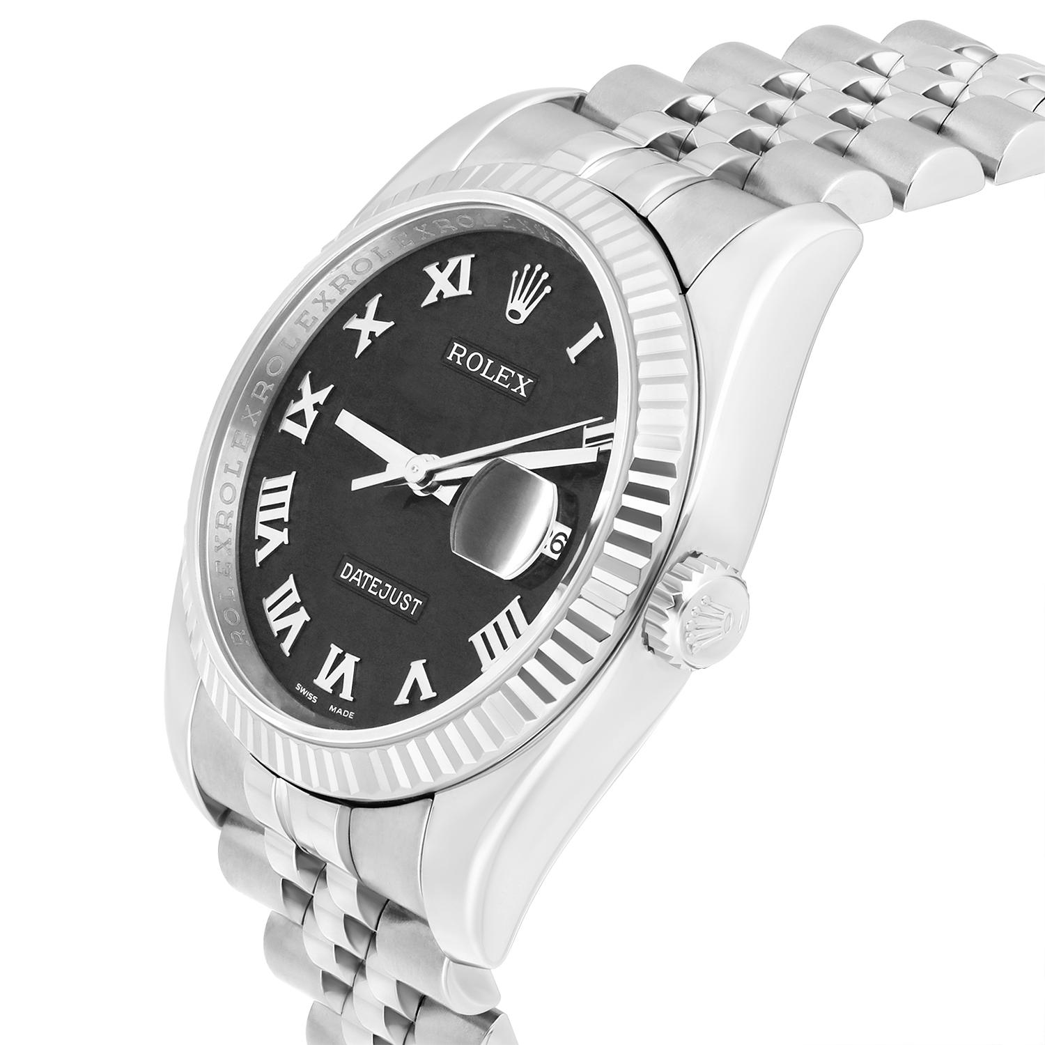 Women's or Men's Rolex Datejust 36 Steel & White Gold Watch Black Logo Dial Jubilee 116234