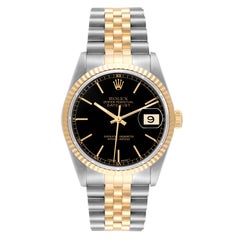 Rolex Datejust 36 Steel Yellow Gold Black Dial Mens Watch 16233 Box Papers