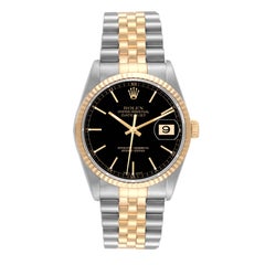 Rolex Datejust 36 Steel Yellow Gold Black Dial Mens Watch 16233 Box Papers