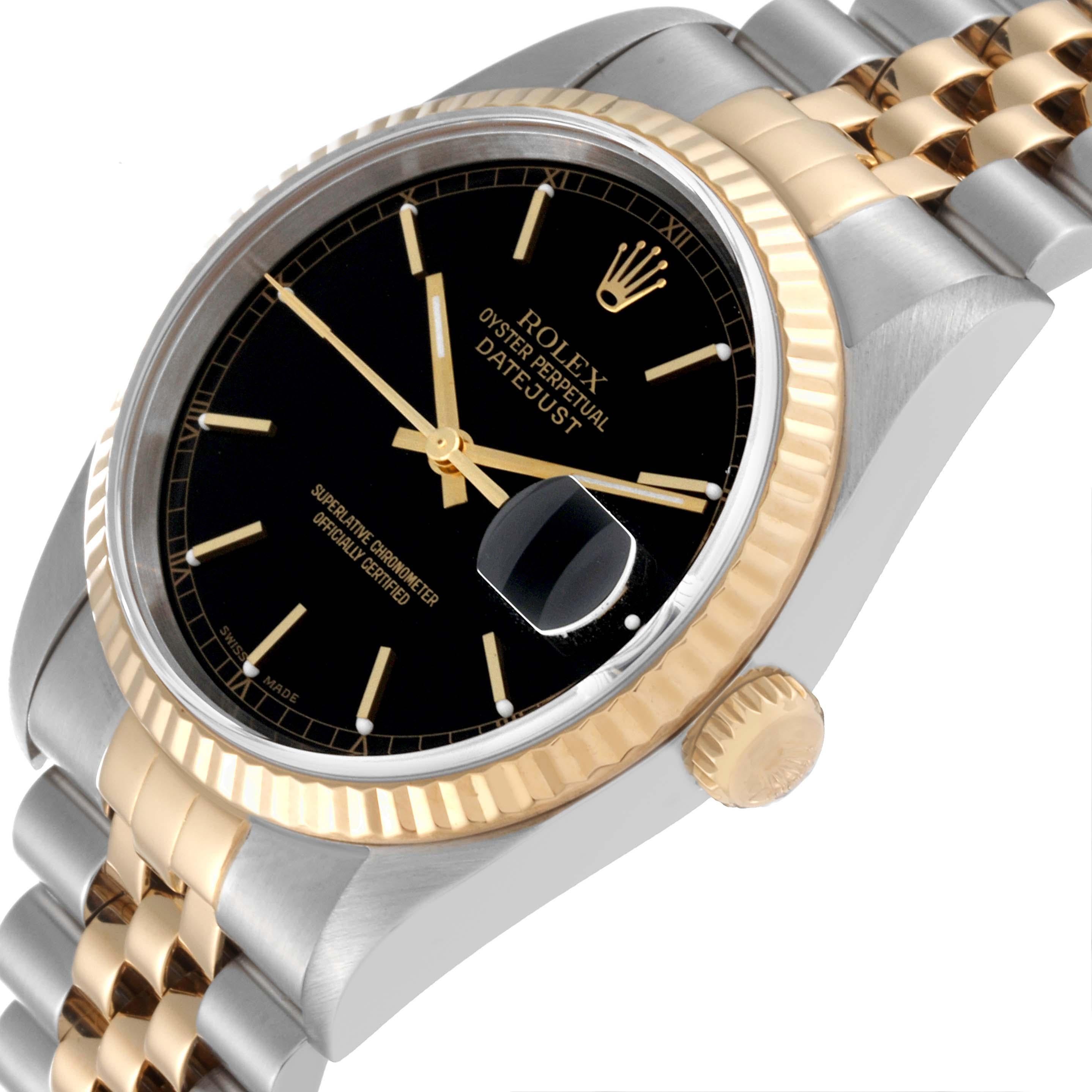 Men's Rolex Datejust 36 Steel Yellow Gold Black Dial Mens Watch 16233 Box Papers