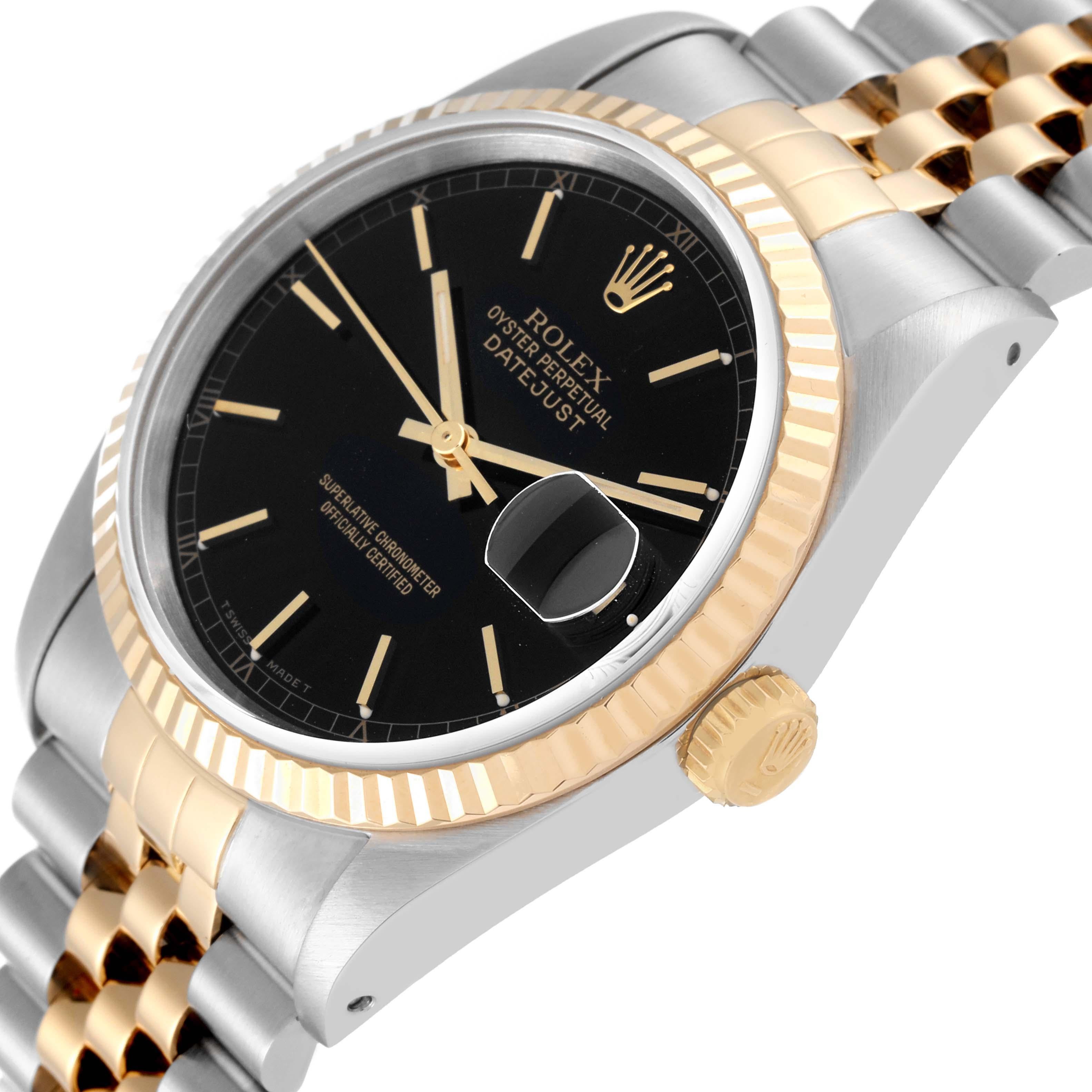 Rolex Datejust 36 Steel Yellow Gold Black Dial Mens Watch 16233 Box Papers 1