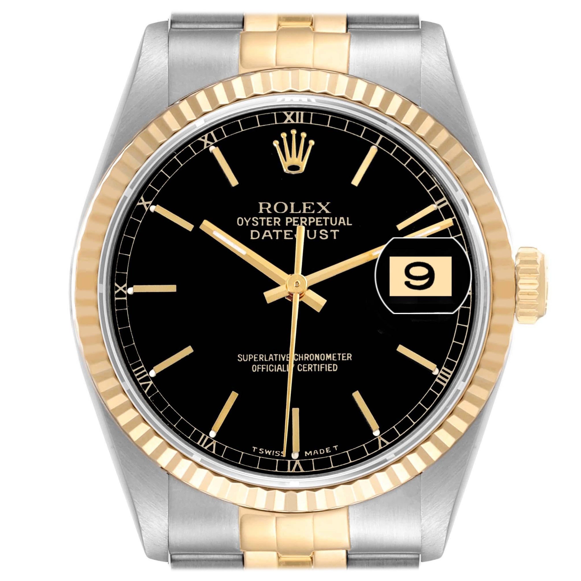Rolex Datejust 36 Acciaio Oro Giallo Quadrante Nero Orologio Uomo 16233 Scatola Documenti