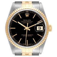 Rolex Datejust 36 Steel Yellow Gold Black Dial Mens Watch 16233 Box Papers