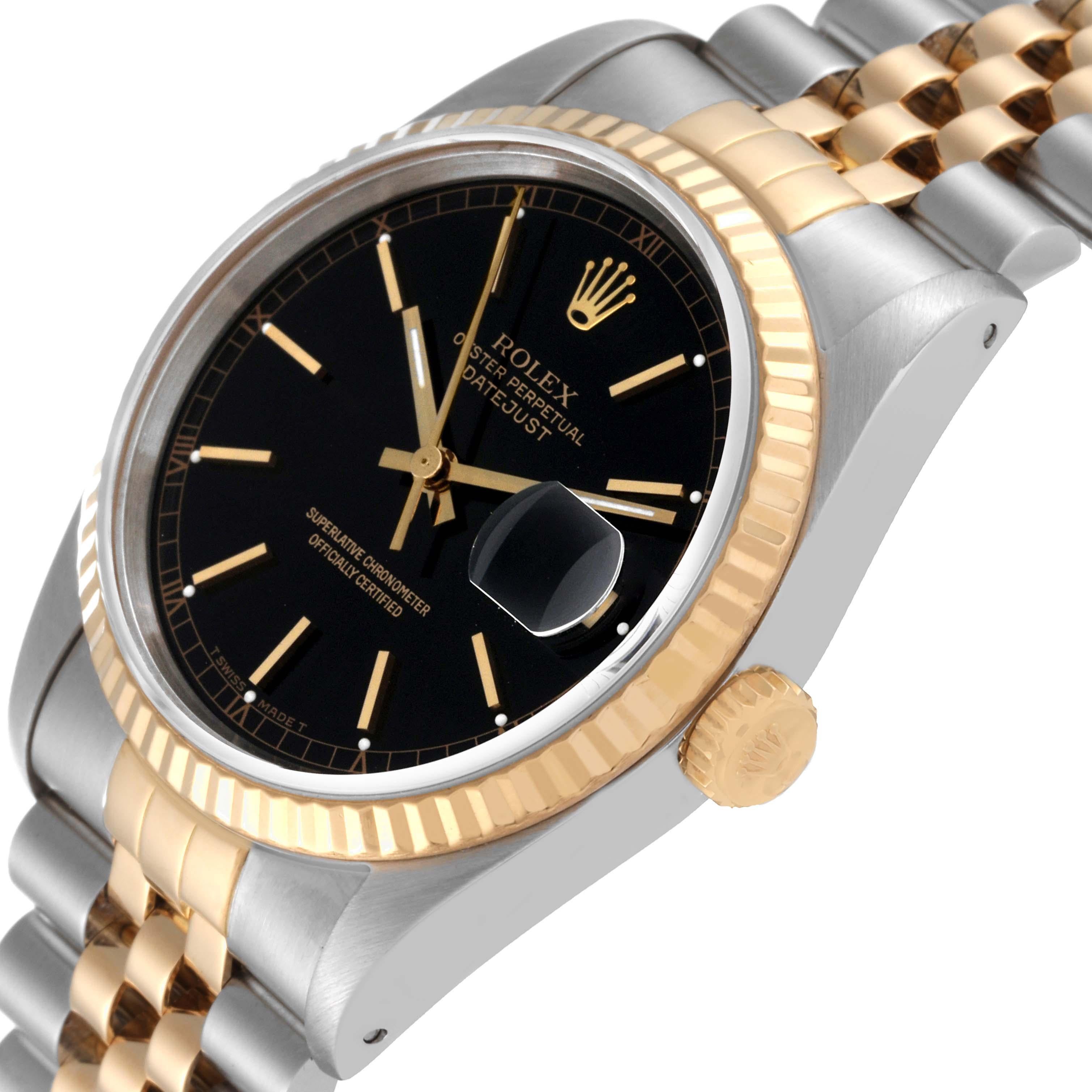 Rolex Datejust 36 Steel Yellow Gold Black Dial Mens Watch 16233 In Good Condition In Atlanta, GA