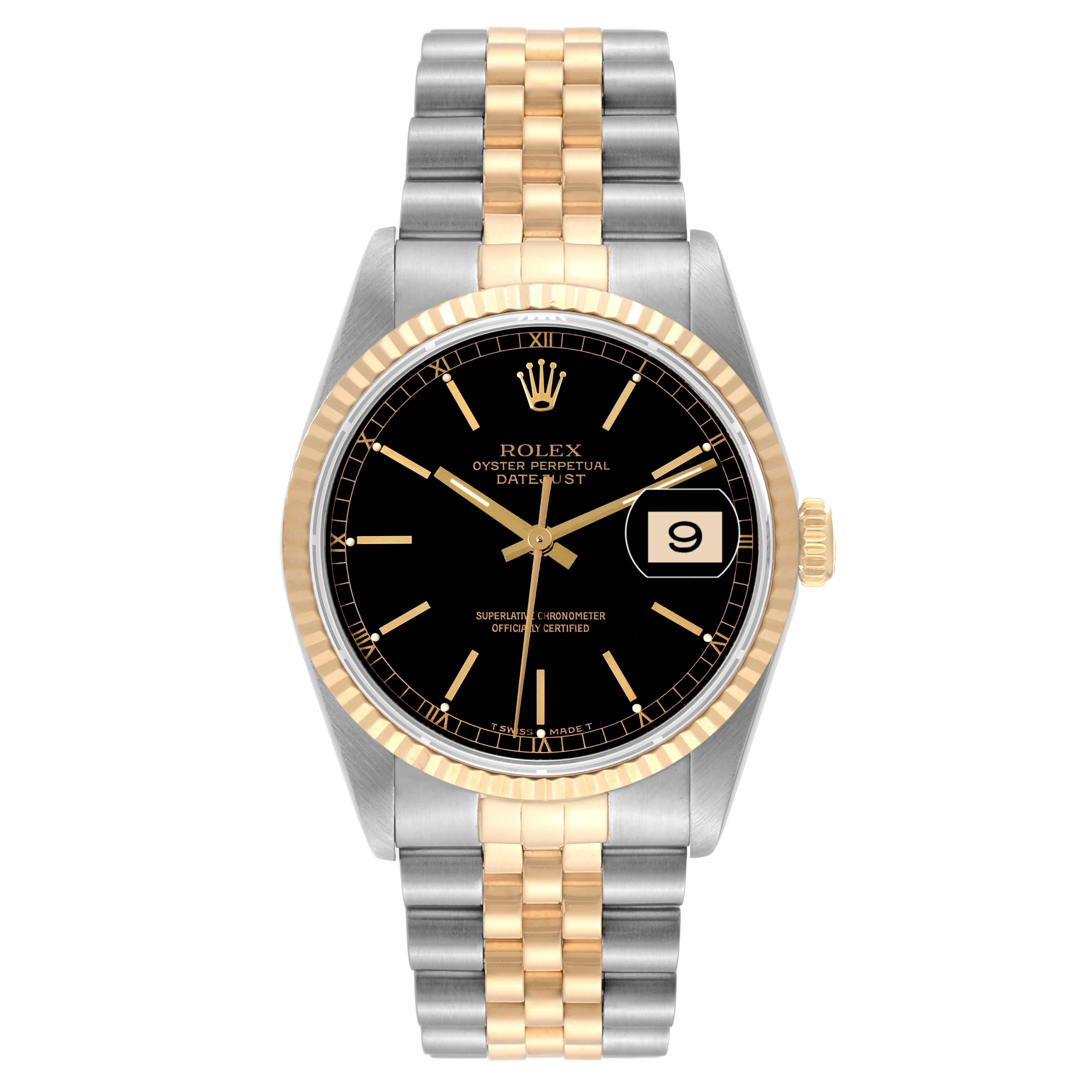 Men's Rolex Datejust 36 Steel Yellow Gold Black Dial Mens Watch 16233