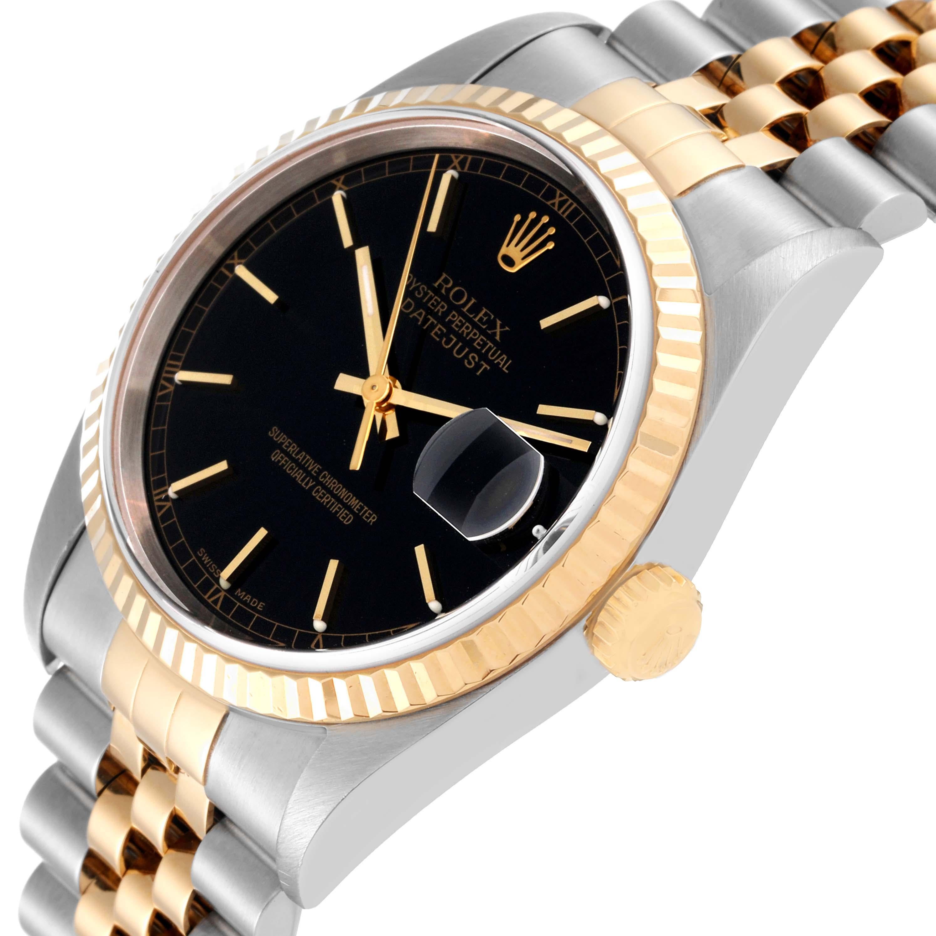 Rolex Datejust 36 Steel Yellow Gold Black Dial Mens Watch 16233 1