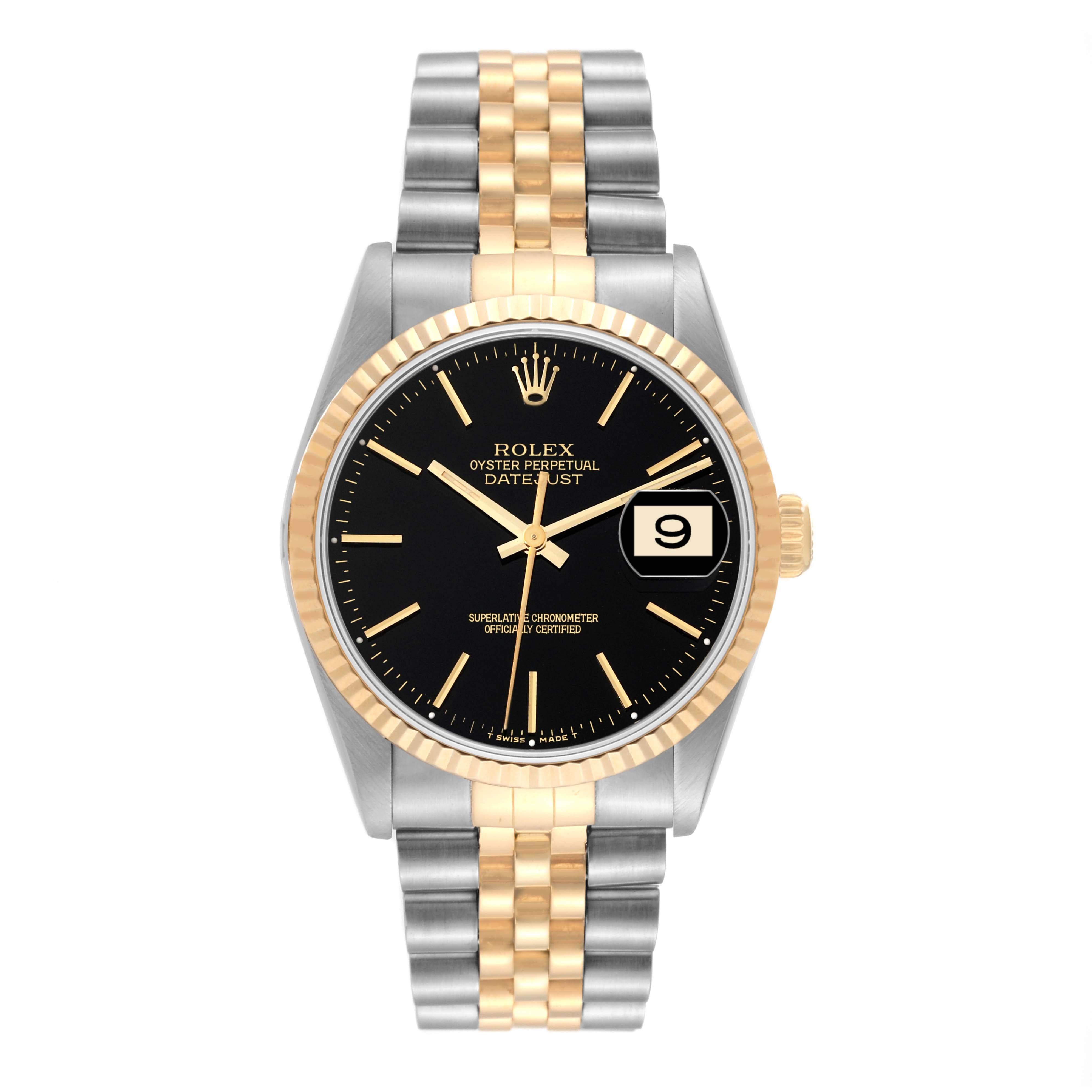 Rolex Datejust 36 Steel Yellow Gold Black Dial Mens Watch 16233 3