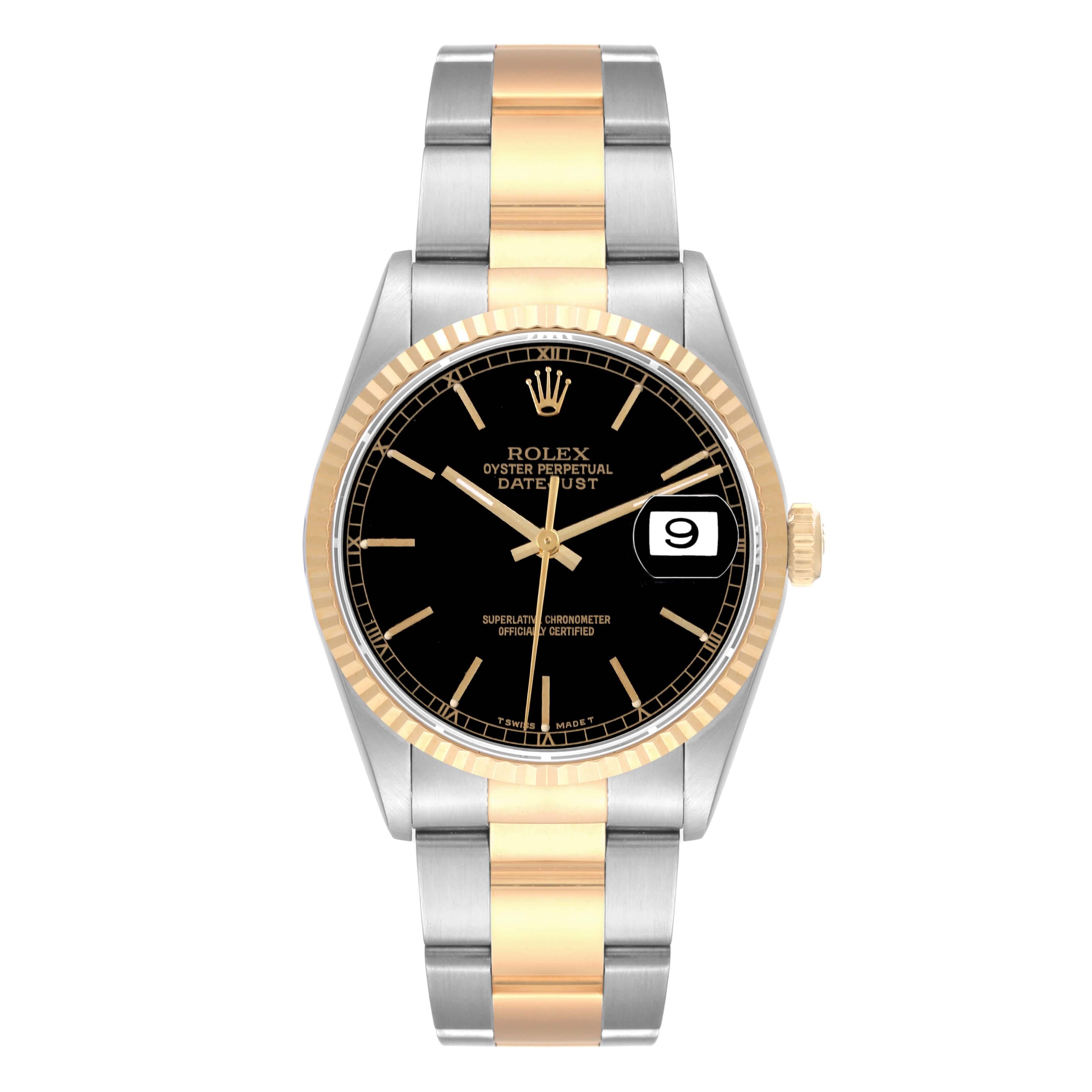 Rolex Datejust 36 Steel Yellow Gold Black Dial Mens Watch 16233 en vente 3